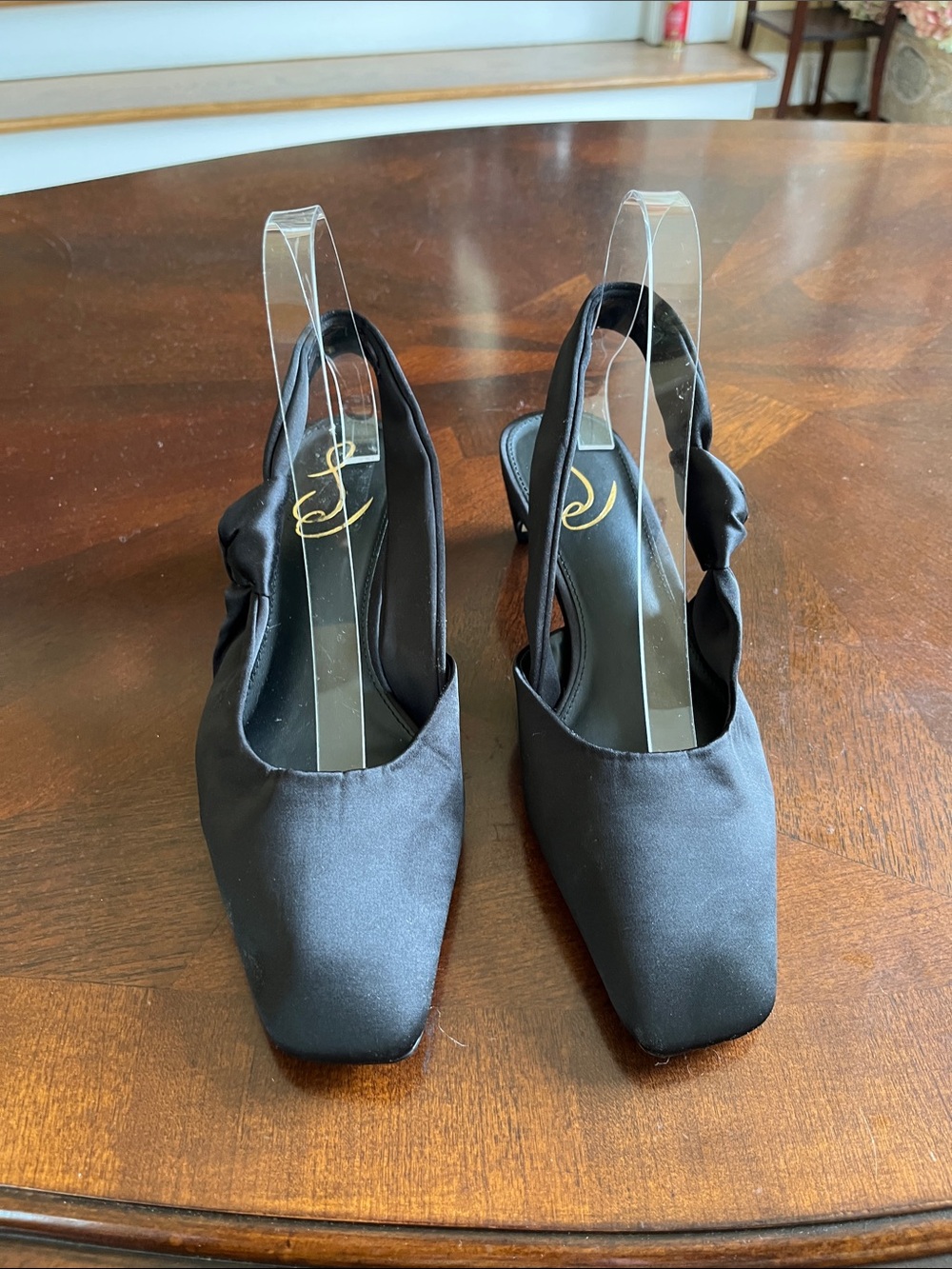 Sam Edelman Black Satin Slingback Mules with Knotted Strap